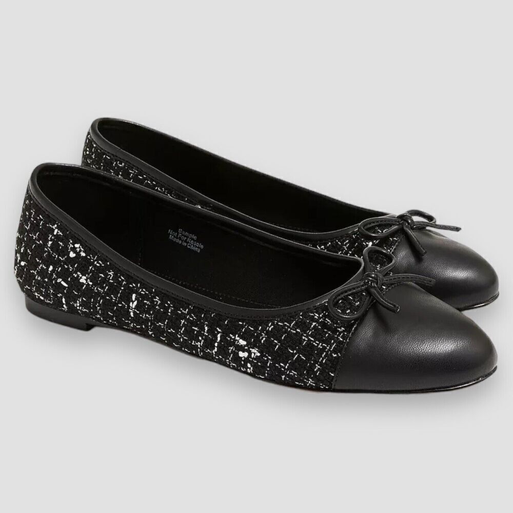 J CREW FLATS WMNS 10.5 BLACK TEXTILE TWEED FAUX LEATHER BALLET L SHOES BT269